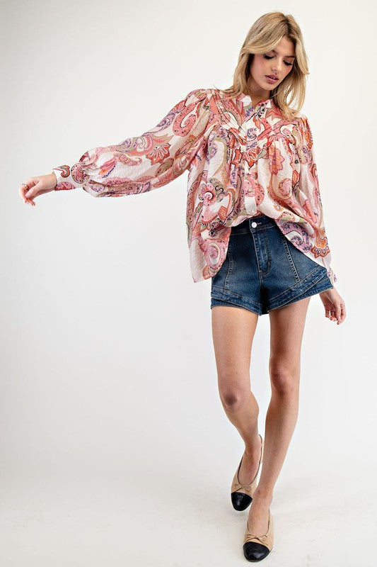 Paisley Bubble Sleeve Top