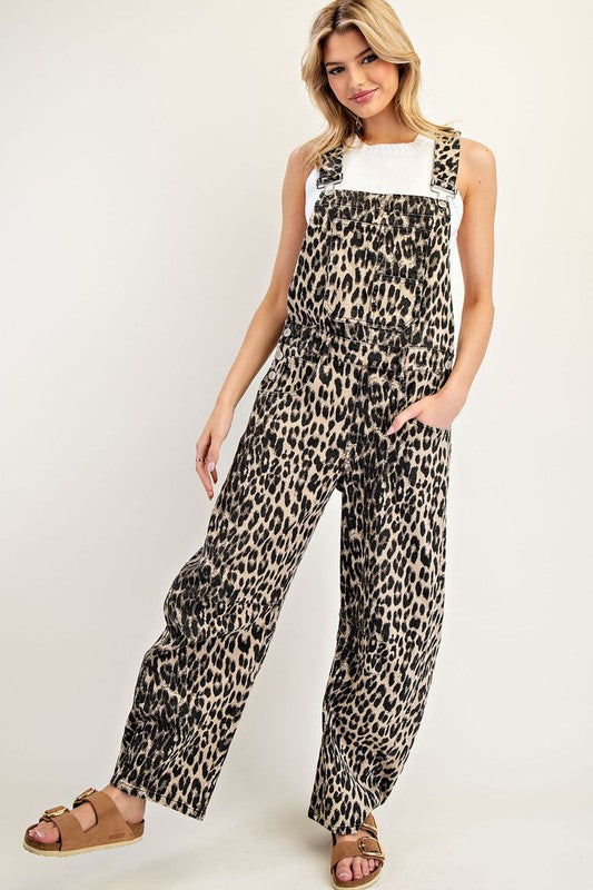 Leopard Barrel Leg Jumpsuit
