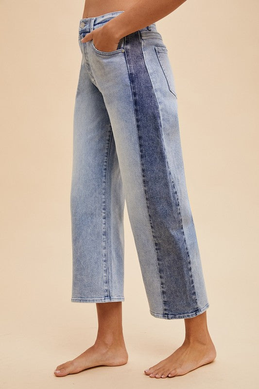 Two Tone Side Panel Barrel Jeans