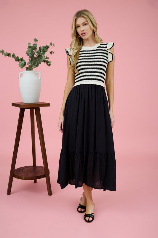 Stripe Sweater Top Midi Dress