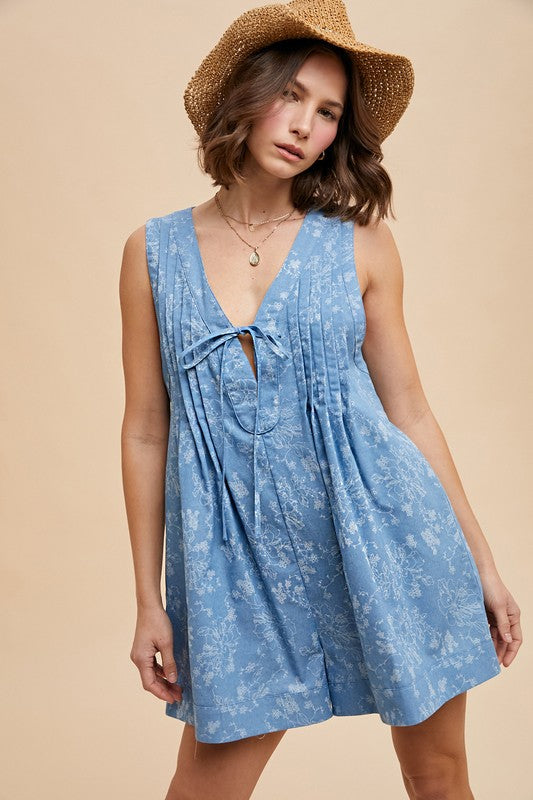 Floral Print Denim Romper