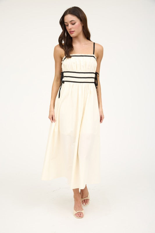 Ruched Contrast Midi Dress