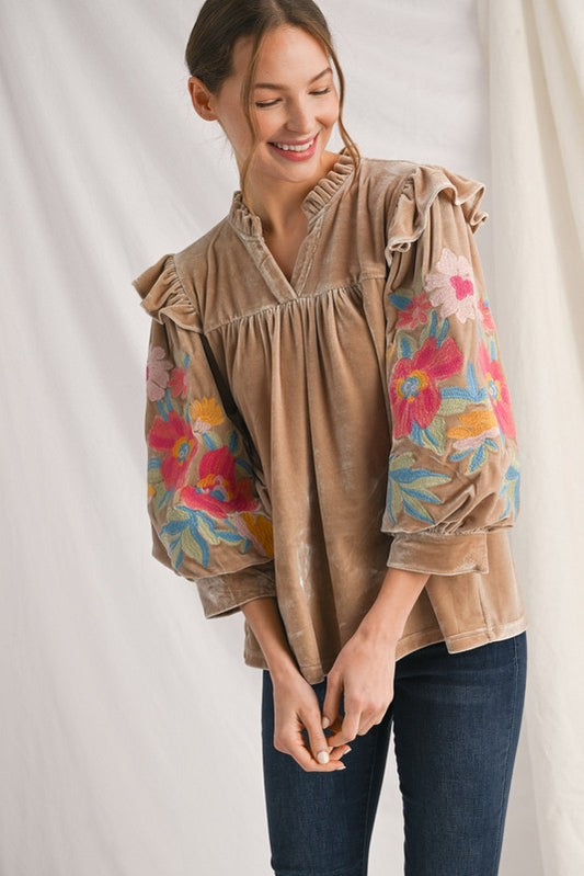 Embroidery Velvet Top