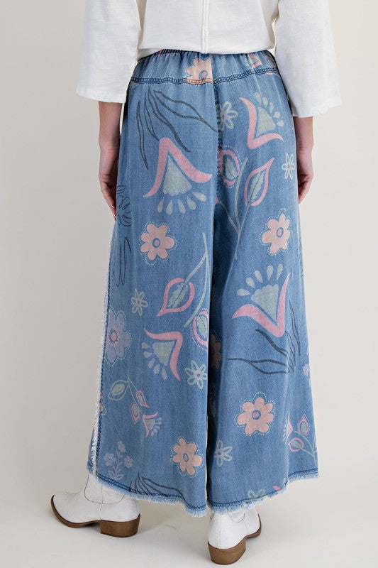 Flower Print Chambray Pants