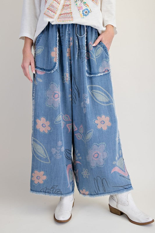 Flower Print Chambray Pants