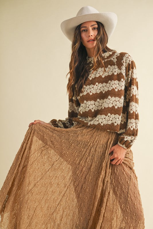 Brushed Floral Jacquard Knit Top