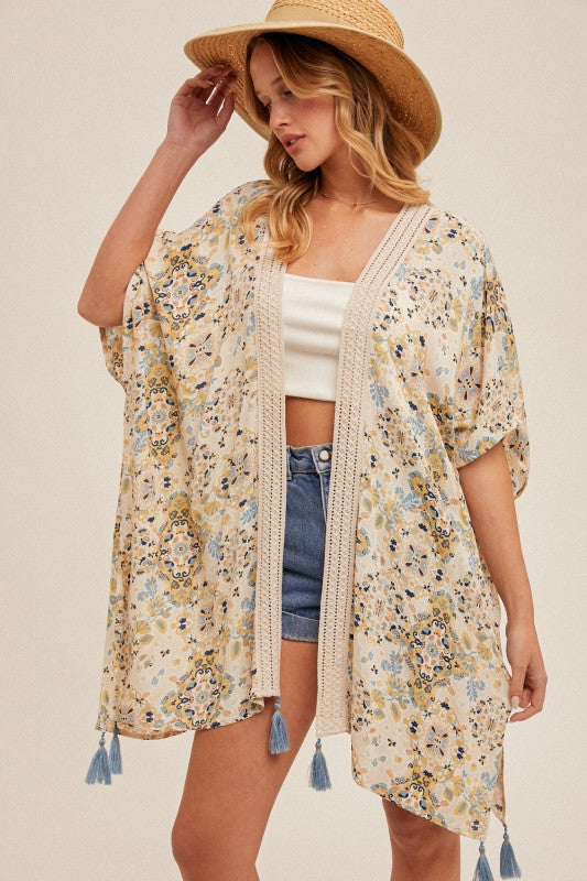 Crochet Trimmed Mosaic Kimono