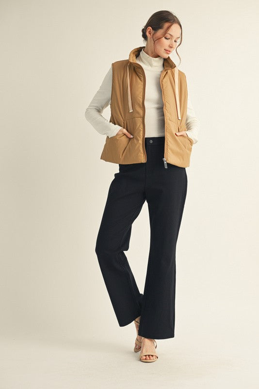 Drawstring High Neck Puffer Vest