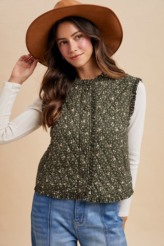 Ditsy Print Ruffle Quilting Vest