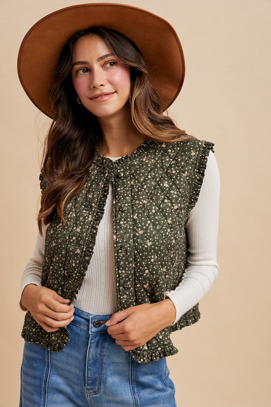 Ditsy Print Ruffle Quilting Vest