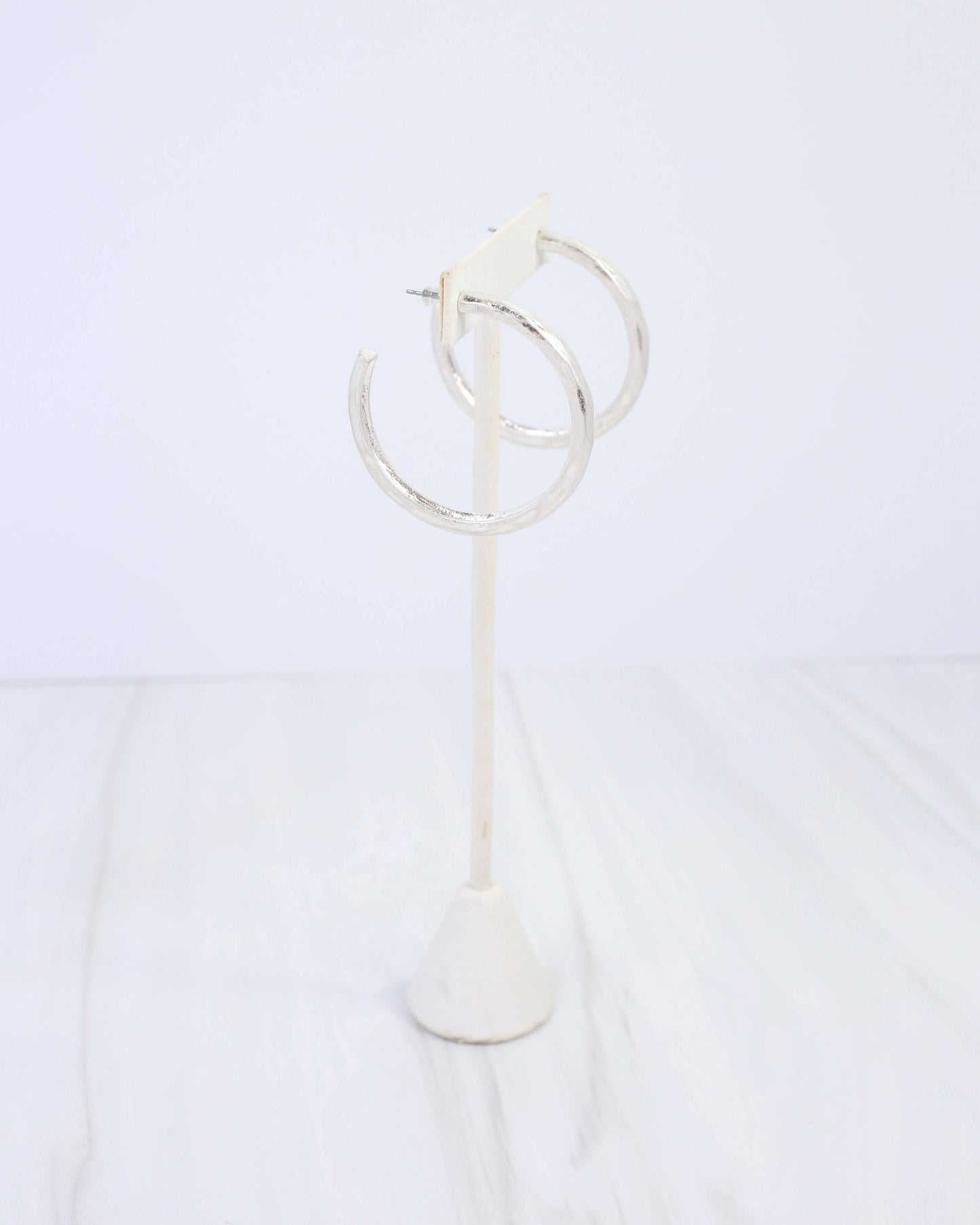 Hyde Park Hammered Hoop Earring Worn Silver