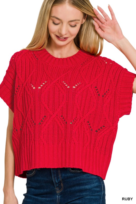 Cable Knit Short Sleeve Sweater