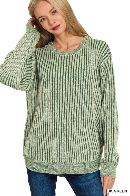 Curved Hem Two-Tone Sweater