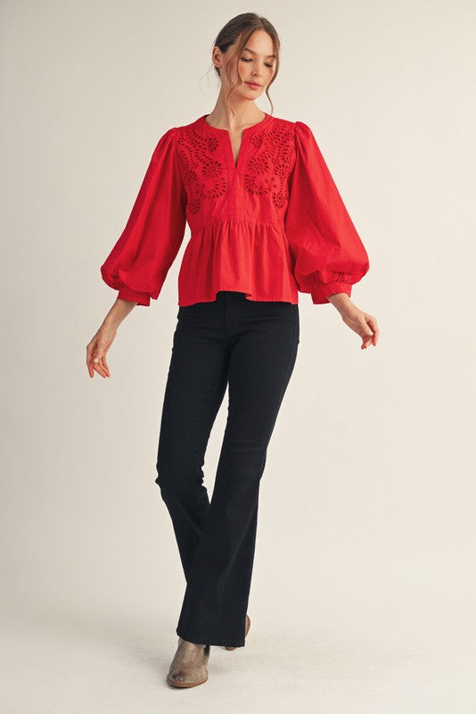Eyelet Accent Peplum Top