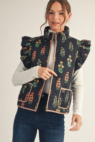 Floral Print Puffy Vest