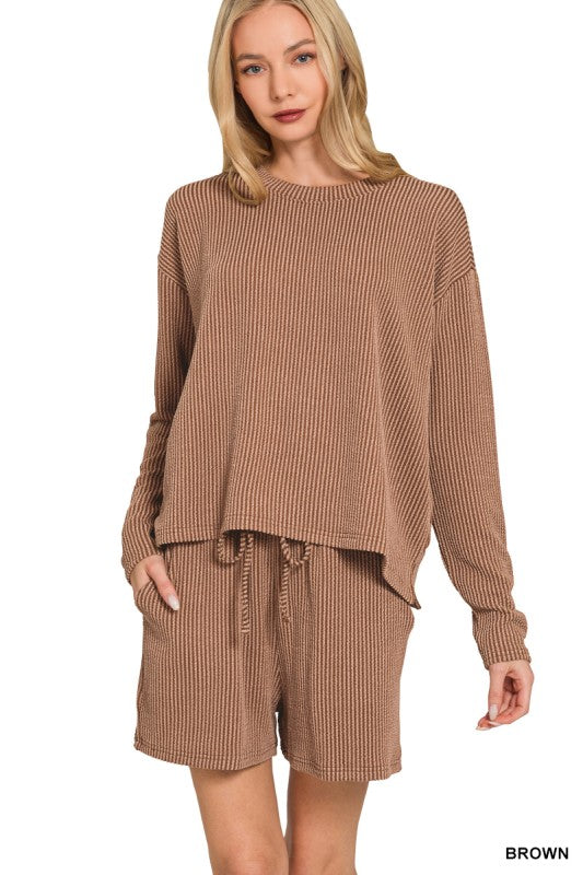 Raised Rib Long Sleeve Tee & Shorts Set