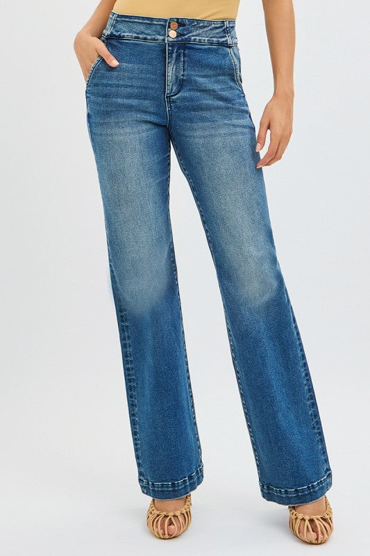 Tummy Control High Rise Bootcut Double Button Jeans