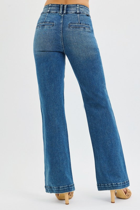 Tummy Control High Rise Bootcut Double Button Jeans