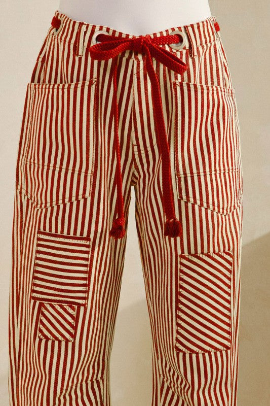 Washed Vintage Stripe Rope String Pants