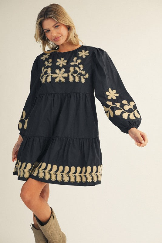 Embroidered Tiered Babydoll Dress
