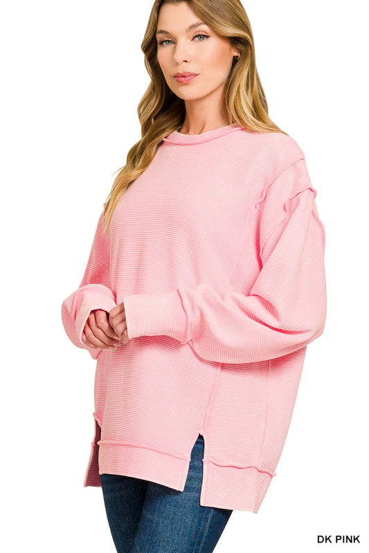 Acid Washed Double Ribbed Pullover