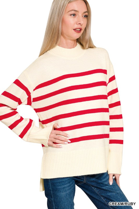 Striped Mock Neck Sweater