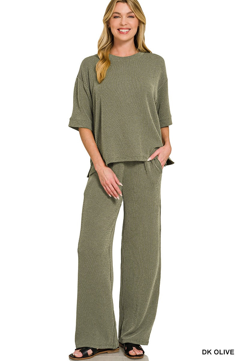 Raised Rib Short Sleeve Tee & Pants Set
