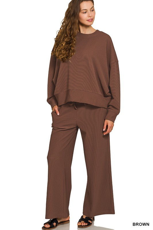 Ribbed Round Neck Pullover & Pants Set
