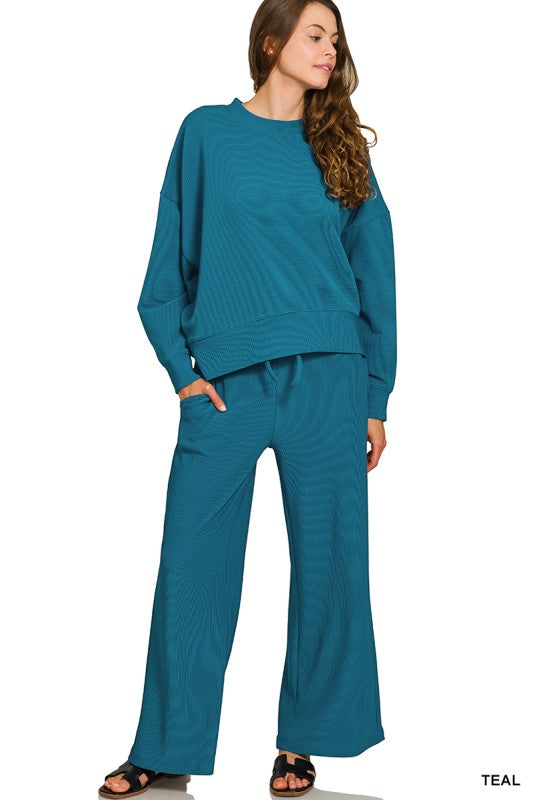 Ribbed Round Neck Pullover & Pants Set