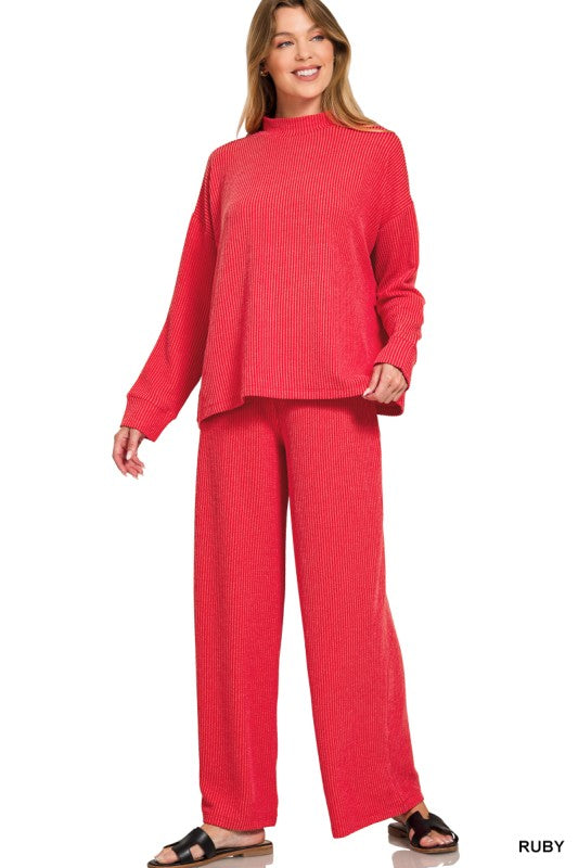 Raised Rib Mock Neck Long Sleeve Set