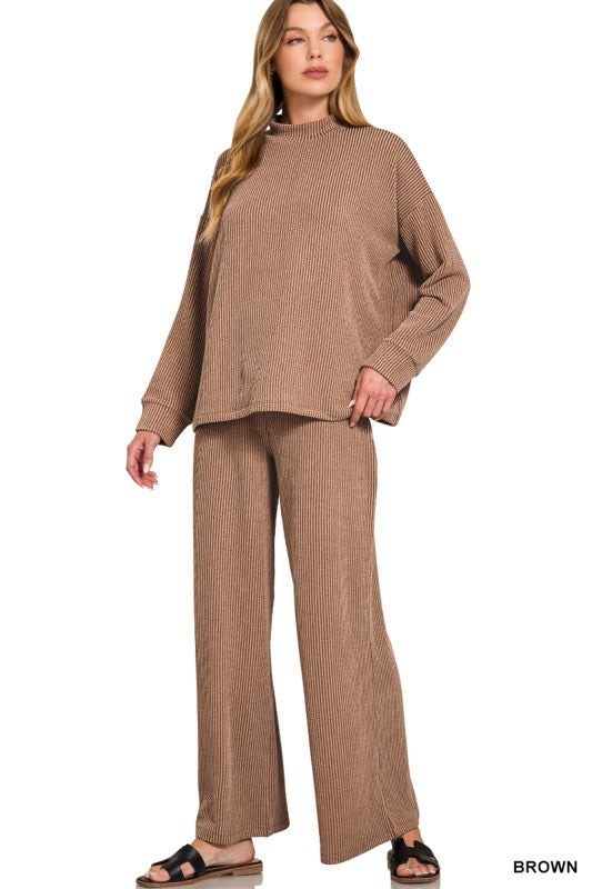 Raised Rib Mock Neck Long Sleeve Set