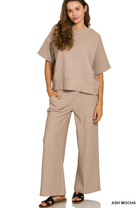 Ribbed Round Neck Pants Set