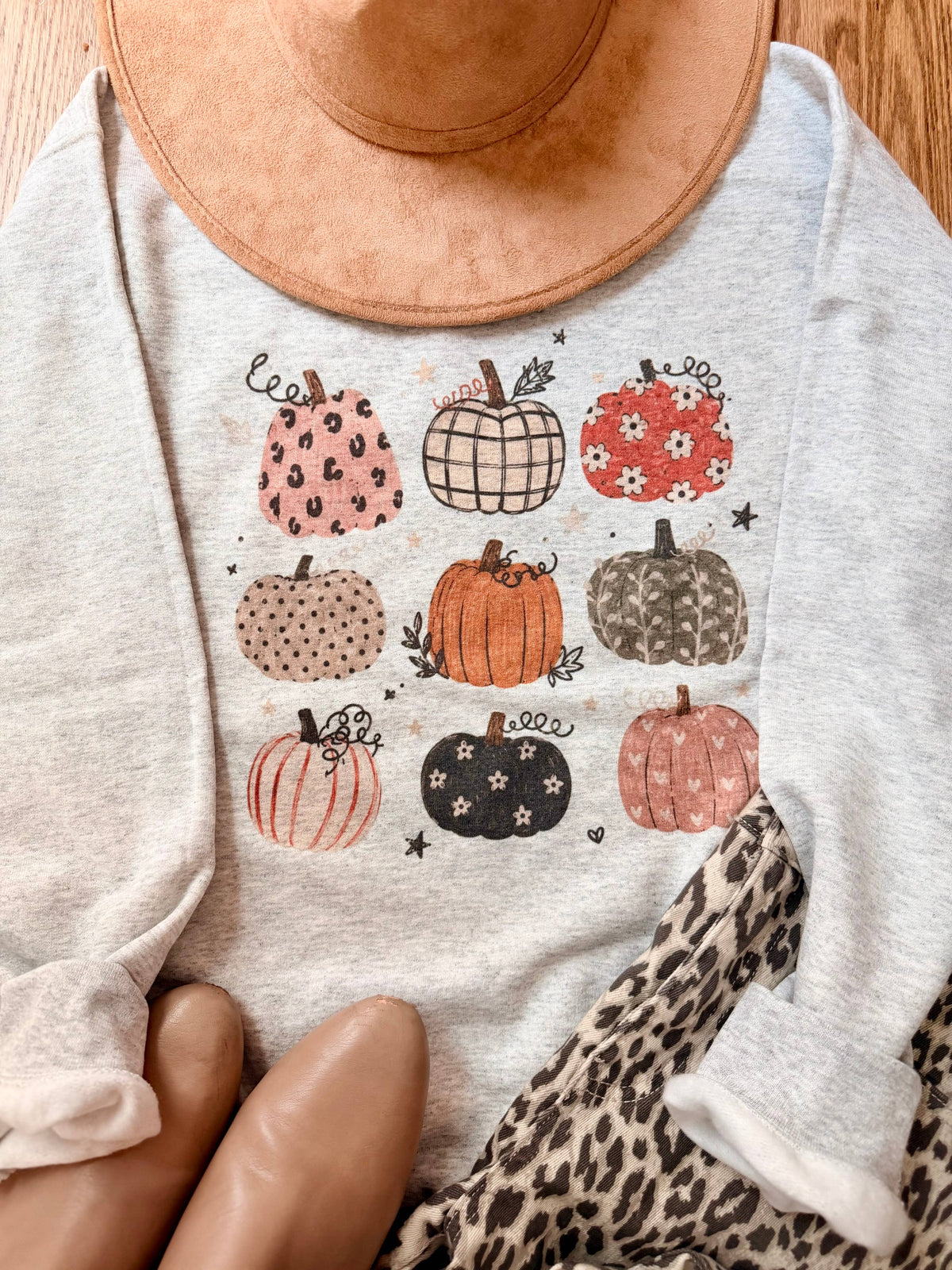 Pumpkin Collage Fall Graphic Tee: Light Beige