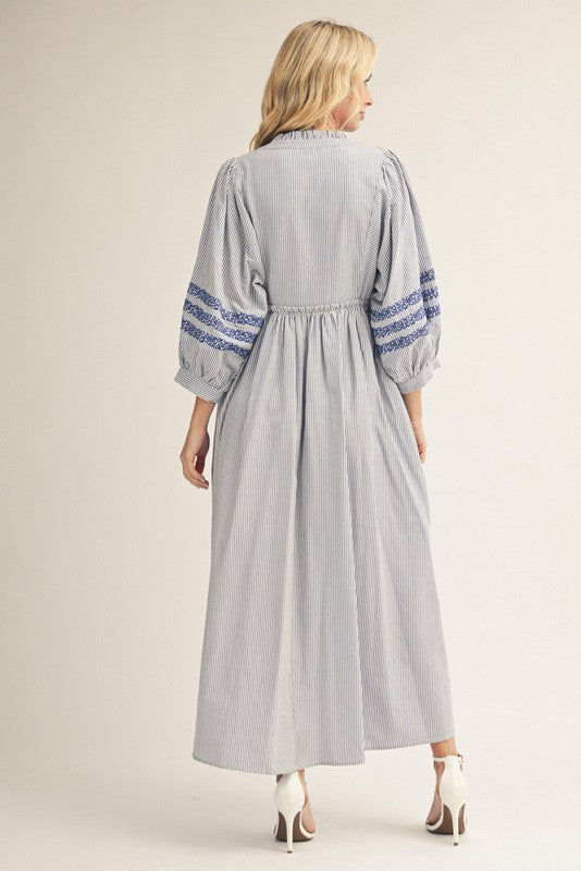 Embroidered Stripe Midi Dress