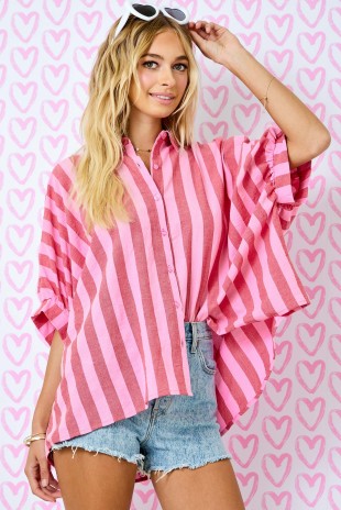 Striped Button Down Oversized Top