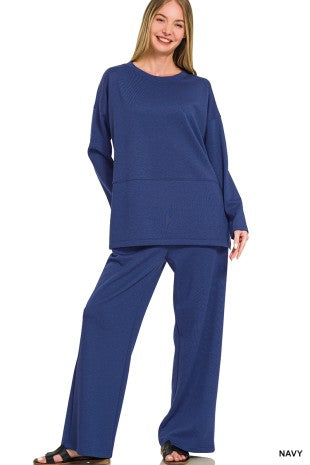 Scuba Side Slit Top & Pants Set