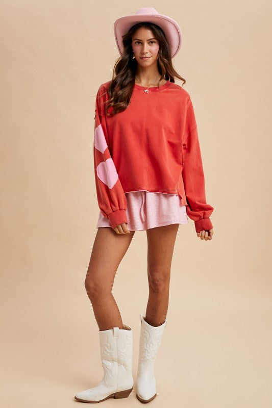 Valentine Heart Patch French Terry Sweater