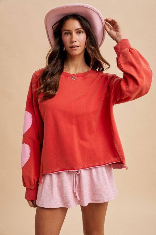 Valentine Heart Patch French Terry Sweater