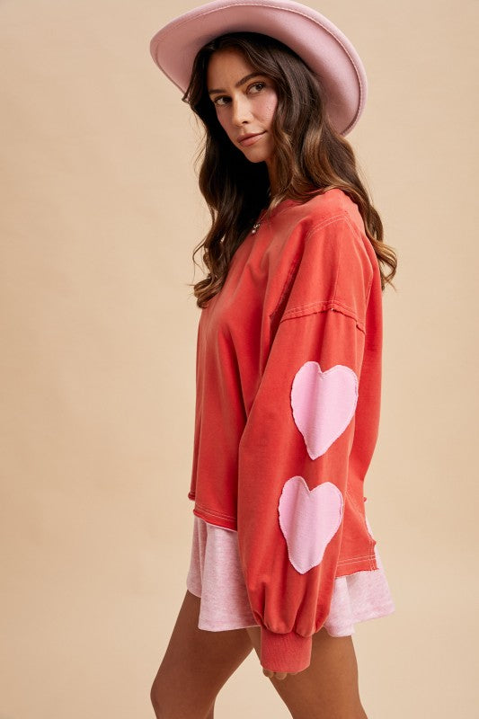 Valentine Heart Patch French Terry Sweater