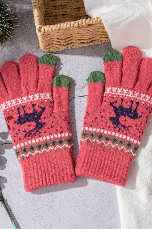 Winter Knit Gloves w/ Reindeer