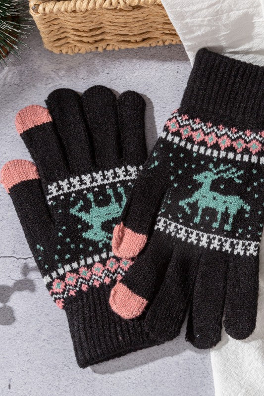 Winter Knit Gloves w/ Reindeer