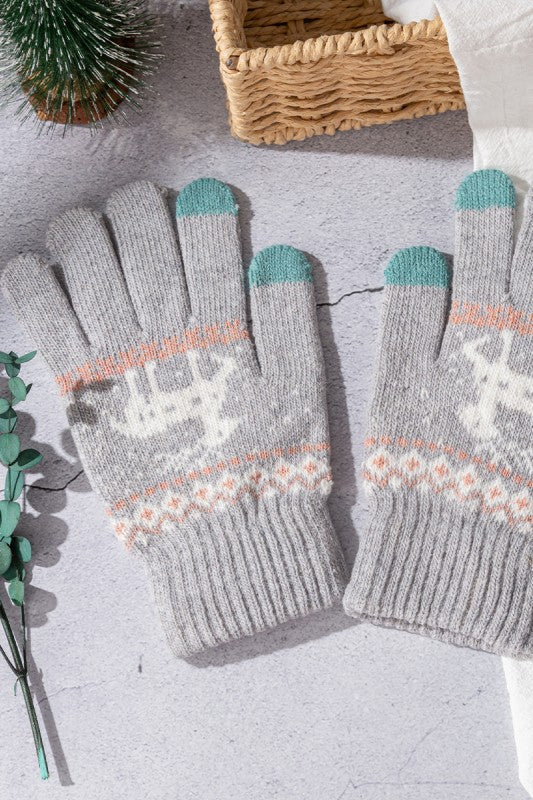 Winter Knit Gloves w/ Reindeer