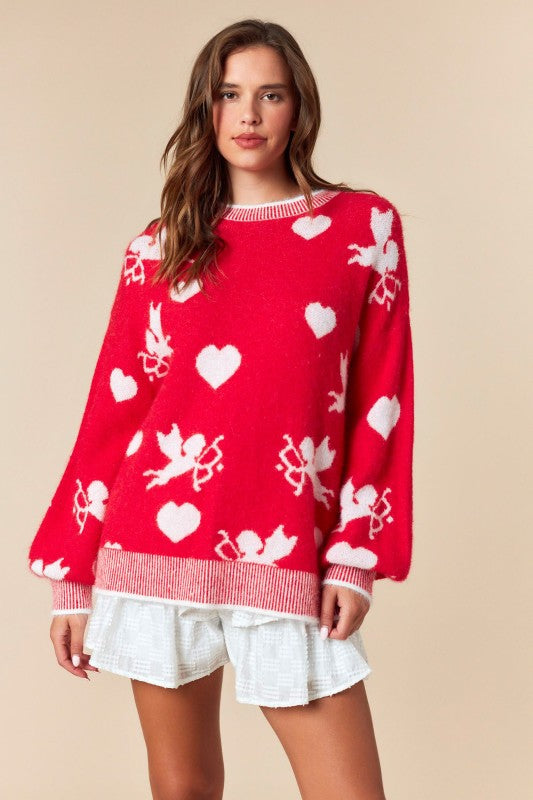 Cupid Heart 2-tone Knit Sweater