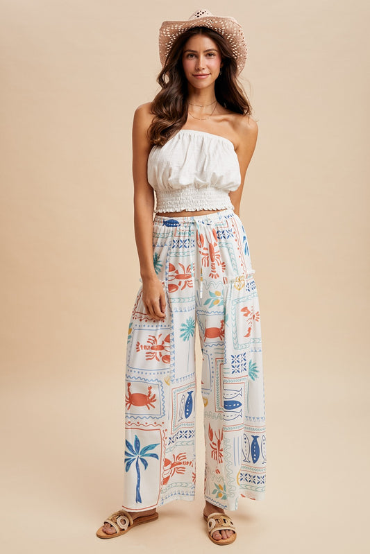 Coastal Motif Printed Palazzo Pants