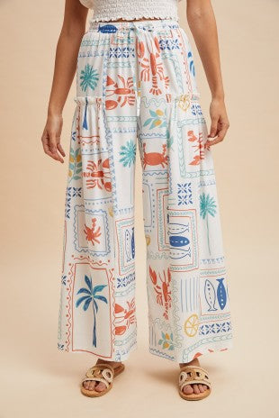 Coastal Motif Printed Palazzo Pants