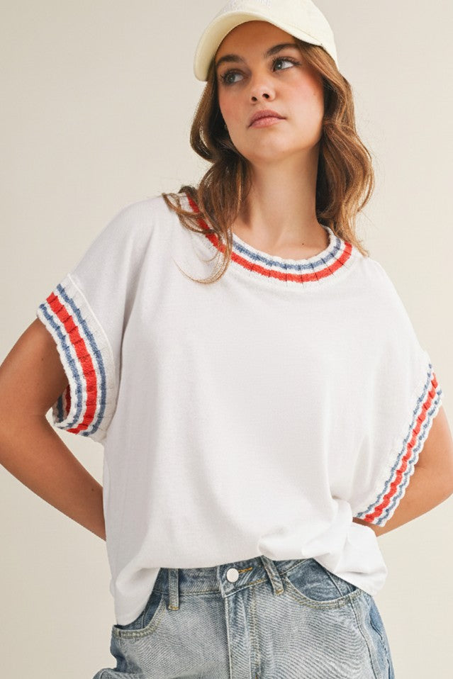 Refined Contrast Stripe Trim Top