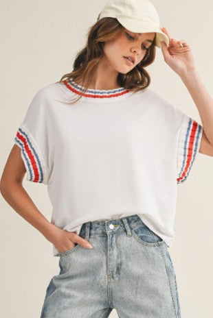 Refined Contrast Stripe Trim Top