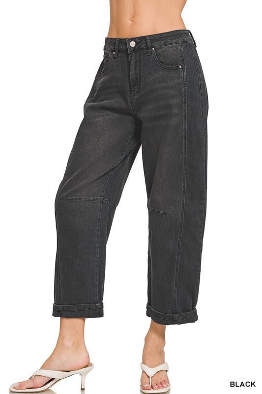Barrel-leg Cropped Denim Pants