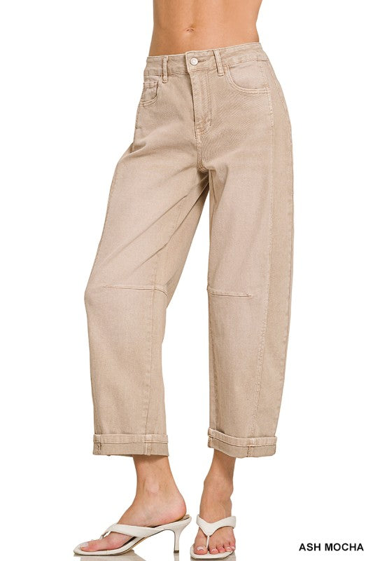 Barrel-leg Cropped Denim Pants