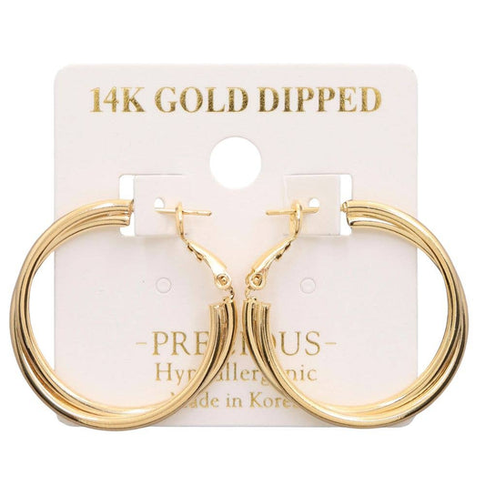 14K GOLD DIPPED DOUBLE HOOP EARRING: GD